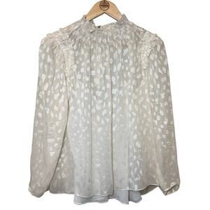 Rebecca Taylor Cleo Ballet Ruffle Mock Neck Silk Floral White Women's Size 8